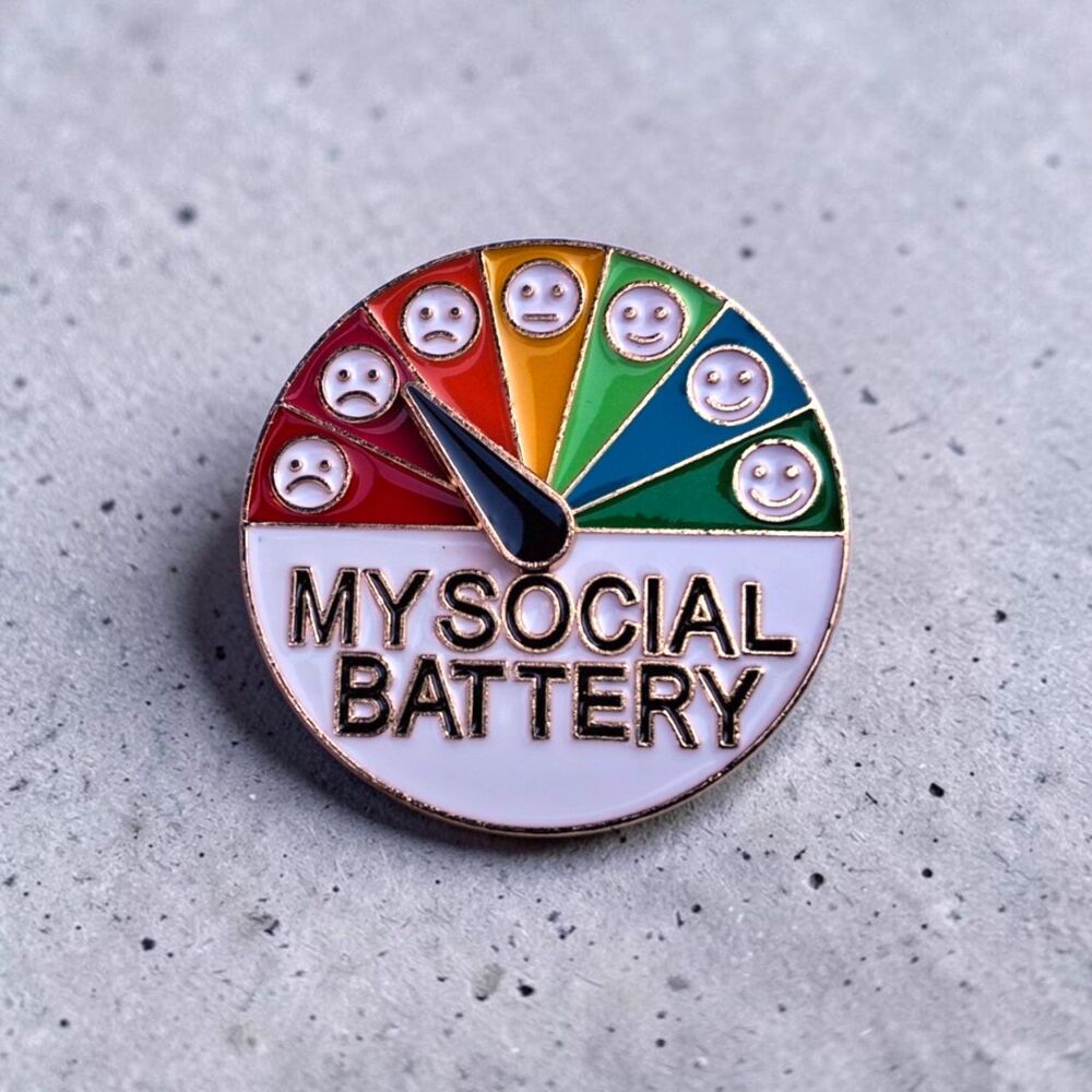 "My Social Battery" Interactive Slider Enamel Pin | Introvert Mood Gauge Badge